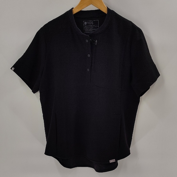 FIGS Scrub Top Black Large Technical Collection Breathable Sides Short Sleeve - Picture 1 of 7